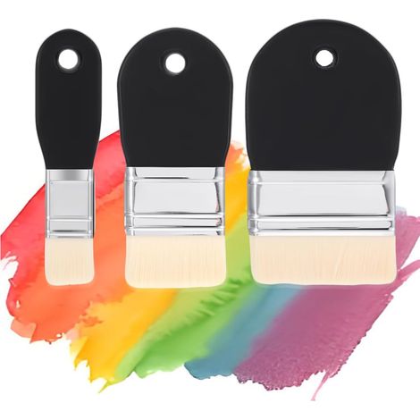 3 Pièces Pinceaux à Peinture Plats, Poils en Nylon, Pinceau Peinture Mur, Pinceau Plat à Manche en Bois, pour Aquarelle, Peinture, Peinture Murale (1/5)