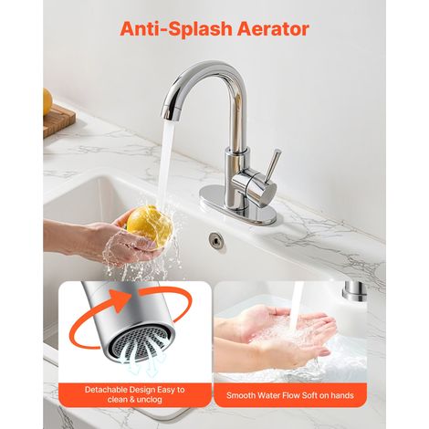 Robinet lavabo 1 poignée inox brossé, mitigeur évier cuisine anti éclaboussures, bec haut, pour salle de bain, camping-car, bar, WC public (1/5)