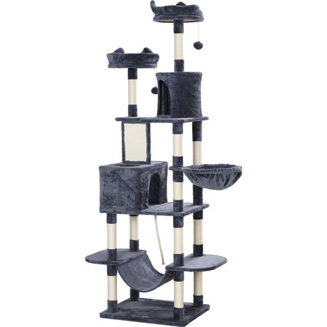 Albero per Gatti 60x50x206A cm con 4 Pali Graffiatoi Cesti Amache per 1-3 Gatti 6 kg in Peluche e Sisal Grigio Scuro (1/5)