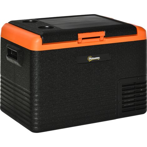 Glacière électrique 40L portable, réfrigérateur congélateur avec poignées - dim. 58,7L x 36,5l x 43,8H cm orange et noir (1/5)