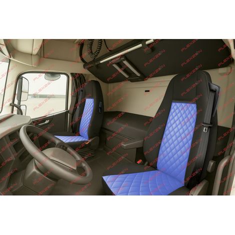 1+1-Set Kunstleder-Sitzbezüge für VOLVO FH EURO 6 (2016–2020) – blau-schwarz