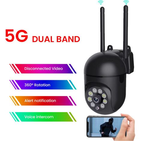 Camera de Surveillance Exterieure IP WiFi 2.4 + 5G HD 1080P Zoom x4 Suivi Humain Vision Nocturne Couleur, (1/5)