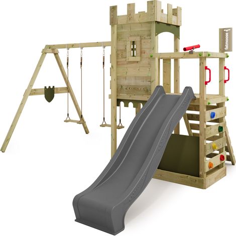 FATMOOSE Spielturm Ritterburg BoldBaron mit Schaukel & Sandkasten, 10-jährige Garantie, Integrierter Sandkasten - Anthrazit (1/5)