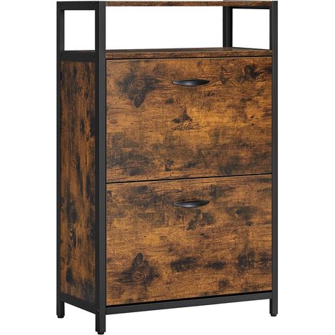 Meuble à chaussures avec 2 abattants meuble de rangement compartiment ouverts séparateurs réglables pour entrée 8-12 paires 60 x 30 x 95 cm marron (1/5)