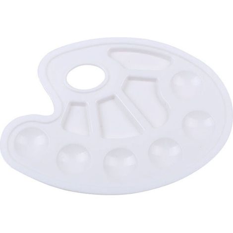 Palette Peinture - Plastique Blanc - 22.8 x 16.9 cm - Trou Pouce + 10 Alvéoles - Pour Peintures Acryliques - 2 Pièces (1/5)