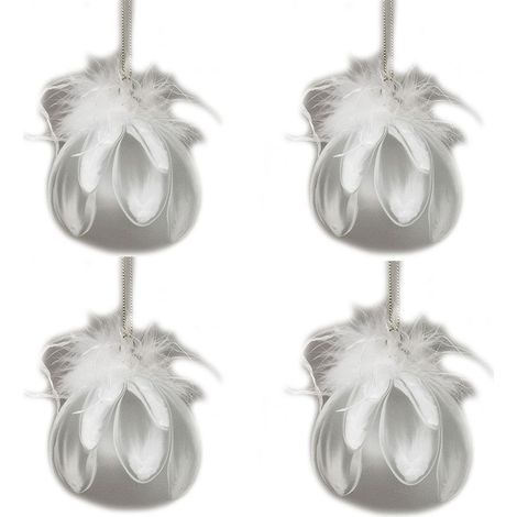 Palline vetro soffiato argento bianco con piume per albero di natale decorazioni addobbi natalizi set da 4 da 8 cm particolari (1/3)