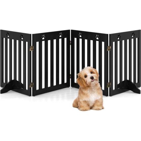 Barrière brune pour animaux à 4 panneaux pliables avec pieds amovibles et charnières pivotantes pour escalier, cuisine et porche (1/5)