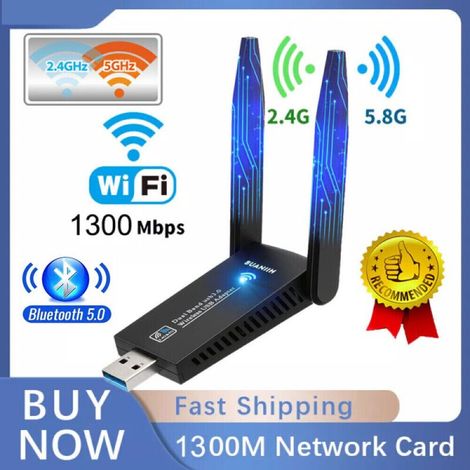 Adaptateur Wifi Usb 3.0 - 1300 Mbps - Double Bande 2,4 GHz Et 5 GHz - Antennes Haute Performance - Pour Ordinateur De Bureau Et Portable - 1 Pièce (1/5)
