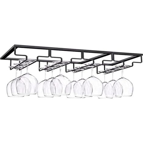 Porte Verre à 4 Rangées, Porte Verres à Pied Suspendu, Support à Verre Vin Inversé, Support Verre Vin Sous Armoire Avec Vis, Support en Fer pour Verre Vin, 4 Rangs, pour Bar Cuisine (4 emplacements) (1/5)