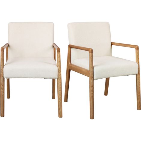 ALBAN-Fauteuil de table en Frêne naturel et tissu Trendy Ecru (x2) (1/5)