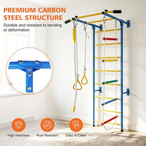 Structure d'escalade 5 en 1 pour enfants avec barre de traction, corde, anneaux de gymnastique en acier (1/5)