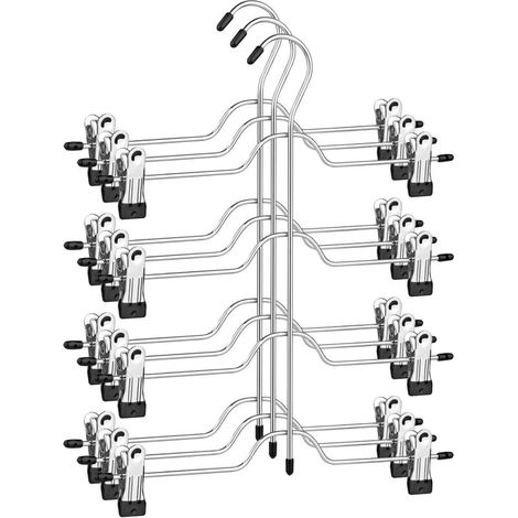 [NEVER USED] Set of 3 metal hangers for trousers and skirts, 8 removable non-slip clips, space-saving hangers for skirts, chrome-plated, sturdy and durable.