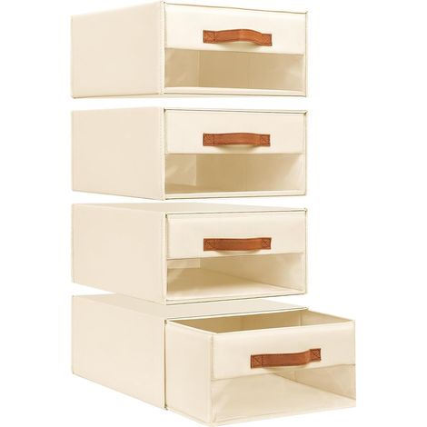 Tour de Rangement - Caisson Tiroir Avec Fenêtre Transparente, Boite de Rangement Empilable, Ouverture Facile, Idéale Documents, Vetement, 40 x 32 x 17 cm, 4 Grands Tiroirs, Beige (1/5)