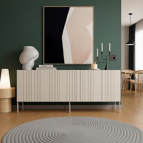 Aparador Gerace, aparador de salón con cuatro puertas batientes y compartimentos interiores, elevado del suelo, 201 x 42 x 75 cm, beige (1/5)