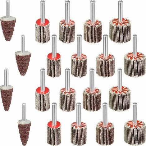 royaluxe-Détendeur de compteur--20 pcs Roue à Lamelle Abrasive avec 1/4 Pouce Grains Tige en Oxyde d'Aluminium Roue à Lamelles Montée Roue de Ponceuse et Roue de Ponçage à Lamelles à Cône en Papier Ab