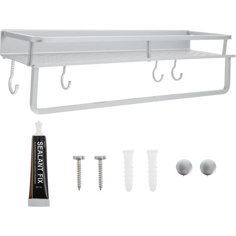 Étagère de rangement murale pour salle bain et cuisine, sans clous, en aluminium adhésif solide, (1/5)