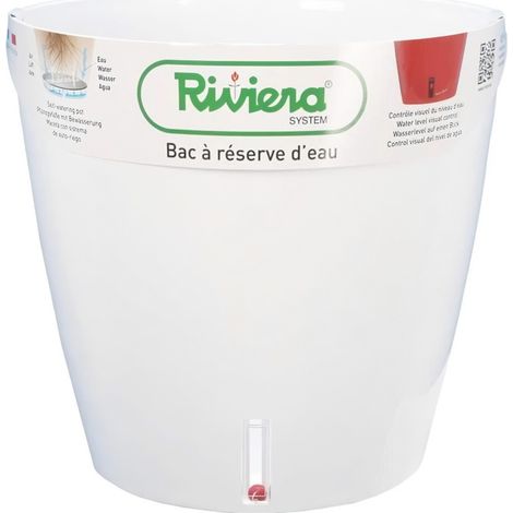 Pot à réserve d'eau rond 35 cm – Hauteur 33 cm – Blanc – Pour plantes d'intérieur et extérieur – Design moderne – Riviera