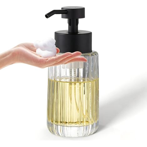 Distributeur de Savon moussant en Verre avec Pompe Noire, 355 ML, Bouteille Rechargeable en Verre Moderne d'inspiration Vintage pour Salle de Bain, Meuble-lavabo comptoir et Cuisine (1/5)