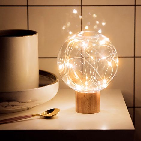 Lampe LED au Bois Base Luminère Romantique Décoration Maison Lampe USB Compacte Écologique PET Luminosité Douce 9x9x12cm Modèle Sky Light (1/5)
