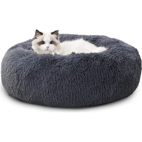 Lit Pour Chat - Coussin Ronde En Peluche Douce Avec Bord Relevé - Pour Chats Et Petits Chiens - 50x50 cm Ou 60x60 cm - Gris (1/5)