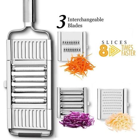 3 pièces Mandoline de cuisine en acier inoxydable, trancheuse réglable multi-lames pour fruits et légumes, coupe-pomme de terre précise, usage domestique (1/4)