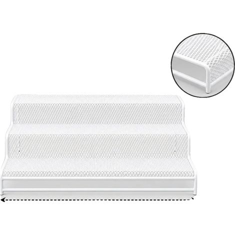 Organisateur d'épices, design à trois niveaux, construction en maille d'acier, Blanc 26.5x25x9cm (3 Niveaux) (1/2)