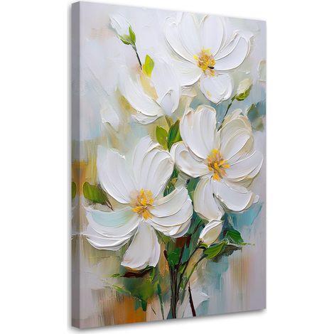 Quadro su tela, Fiori di campo dipinti di bianco Natura - 40x60 (1/3)