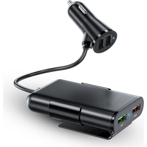 Chargeur de voiture QC3.0 à charge rapide avec 4 ports USB et indicateur lumineux, adaptateur allume-cigare pour voitures, SUV et camions 12 V-24 V (1/5)
