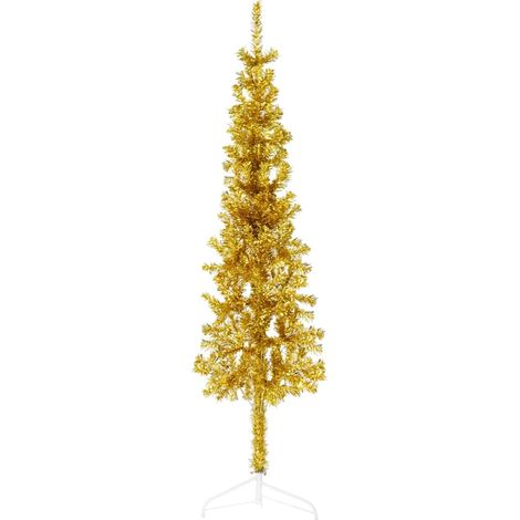 Künstlicher Halb-Weihnachtsbaum mit Ständer Schlank Gold 120 cm