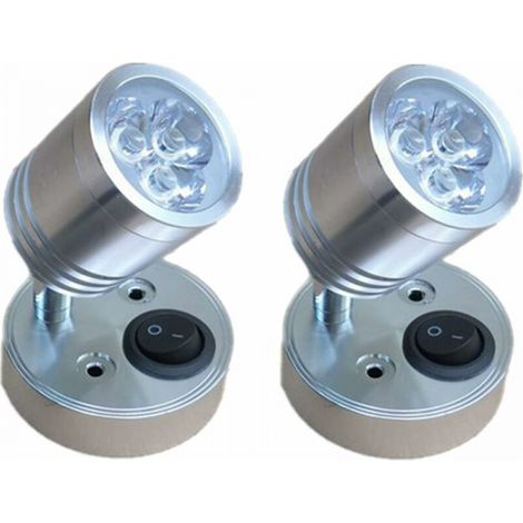 Set mit 2 12V LED-Wandstrahlern, Leselampe, verstellbarem Schalter, flexiblem Zylinder, Innenbeleuchtung für Wohnmobil und Boot (silber)