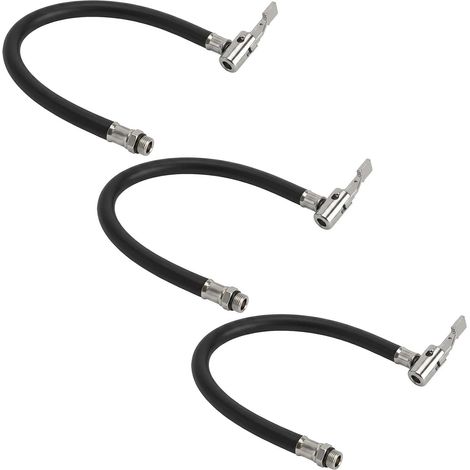 Lot de 3 Tuyaux Gonflage Pneu, 38 cm Rallonge Gonfleur Pneus 12,5 mm en Caoutchouc Noir, Adaptateur Valve Schrader avec Clip pour Pompe à Air Voiture Moto Vélo Garage Caisse à Outils (1/5)