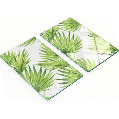 Tablas de cortar decorativas de vidrio templado con dise帽o de hojas tropicales, 2x30x52 cm.