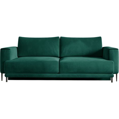 Canapé droit convertible coffre tissu DAVINA - Pieds métal noir-Vert (1/5)
