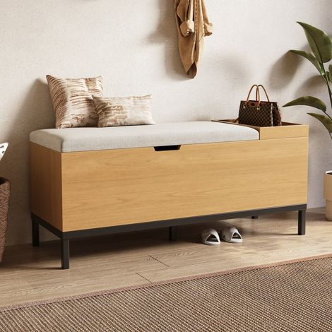 Panca porta scarpe con contenitore - 115x40x49,5 cm - Panca da ingresso imbottita in MDF - Naturale