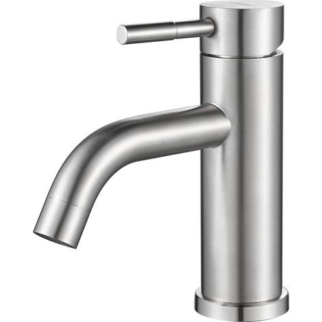 Rubinetto per lavabo monoforo, rubinetto monocomando per lavabo in nichel spazzolato, rubinetto moderno per lavabo commerciale in acciaio inox (senza scarico) (1/5)