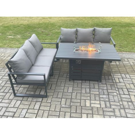 Fimous Aluminium 6 Seater Outdoor Garden Furniture Lounge Sofa Set Gas Fire Pit Dining Table Sets Dark Grey (1/3)