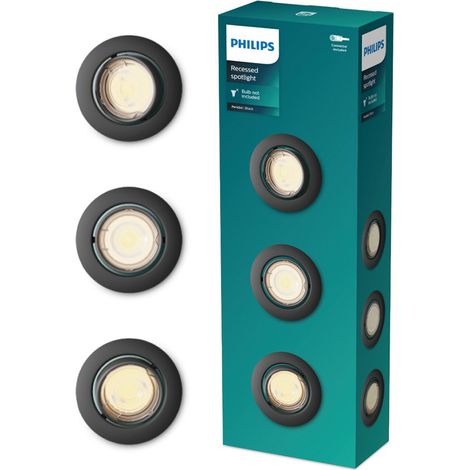 Spot Encastrable Peridot Noir Orientable, Gu10, ø9cm, Pack De 3 - Philips
