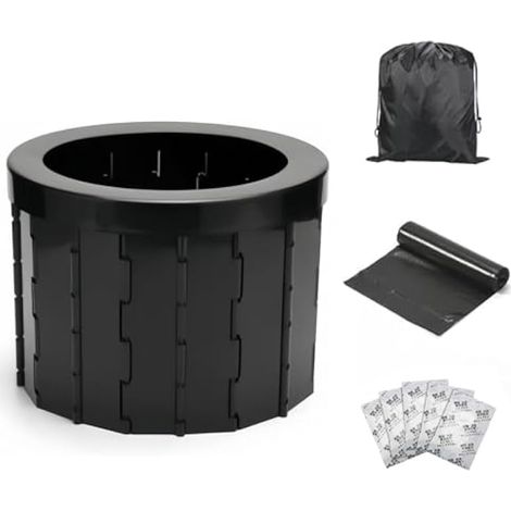 Toilettes de camping portables pour adultes avec couvercle - Bassine de voyage compacte et portable pour voitures, randonnée, plages, camping-cars, camions et aventures en plein air (noir) (1/5)