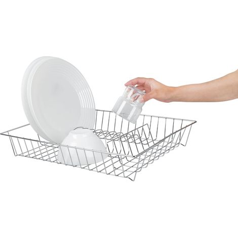 Equinox 517603 - Scolapiatti in acciaio inox cromato, 43 x 34 x 7,5 cm, in acciaio inox cromato, fino a 12 piatti, colore: argento