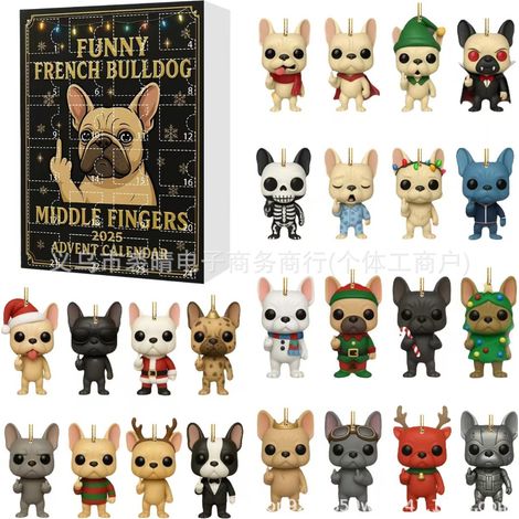 French Bulldog Middle Finger Christmas Tree Ornament, Christmas Blind Box Fun Holiday Decoration - Christmas Blind Box A (GJ515)