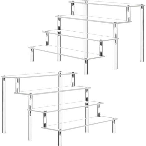 Presentatiestander - 4-Niveaus - 30x8 cm - Kunststof - Stapelbaar - Uitneembaar - Geschikt Voor Nagellak Cosmetica Kruiden Sieraden Cupcakes - 2 Stuks