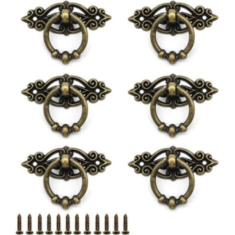 6 pcs Poignée de Tiroir Vintage Poignée D'armoire Classique 65 x 25 mm Boutons de Porte Pour Cuisine Salon Chambre Placard Armoire Dressing - Antique bronze