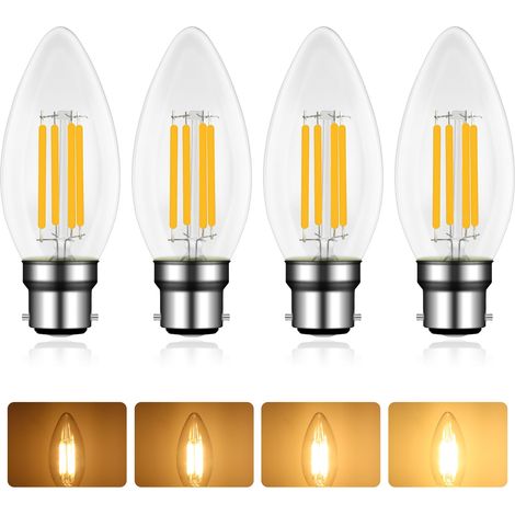 Ampoule LED B22 Bougie 4W (équiv. 40W) Dimmable Blanc Chaud 2700K 400LM - Lot de 4 - Filament Vintage C35 pour Lustre Plafonnier Applique