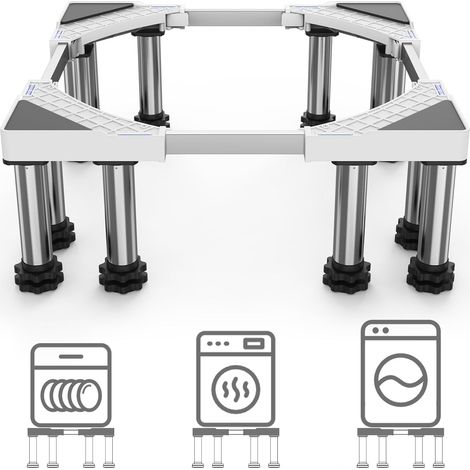 Socle Réglable pour Lave-Linge, Sèche-Linge et Réfrigérateur  Équipé de 12 pieds Ajustables, Longueur 43,5 à 63 cm, Hauteur 18 à 22 cm, Charge Maximale 250 kg (1/5)