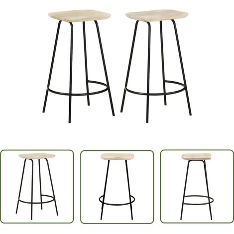 The Living Store Barhocker 2 Stk. Mango Massivholz - Holz Barhocker - Mangoholz Barhocker - Barhocker Set - Küchenhocker - Esszimmerhocker (1/5)