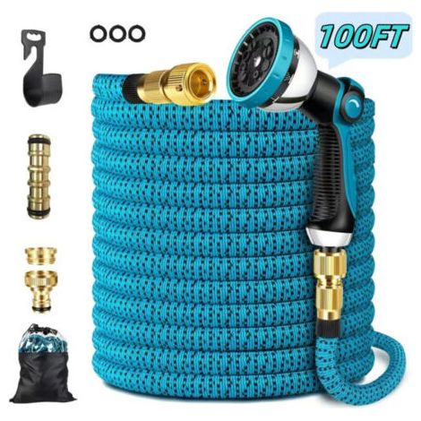 Tubo da giardino con 10 ugelli, connettore in ottone, tessuto 3750D, tubo espandibile con anima in lattice a 4 strati - 15 m/50 piedi (1/5)