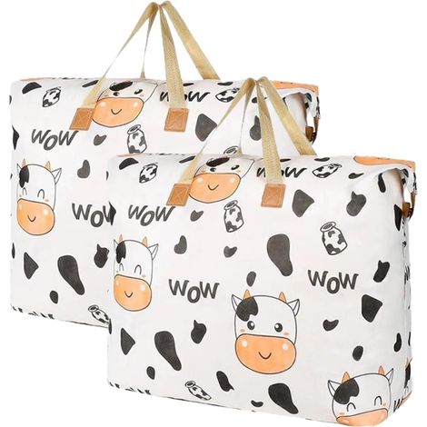 Sac Rangement Couette, 2 Pièces 120L Sac de Demenagement, housse Rangement, Transport, Stockage de Manteau, Couette en Duvet, Literie, Couvertures, Vêtements, Vacances (2, Vache, 80 56CM) (1/5)