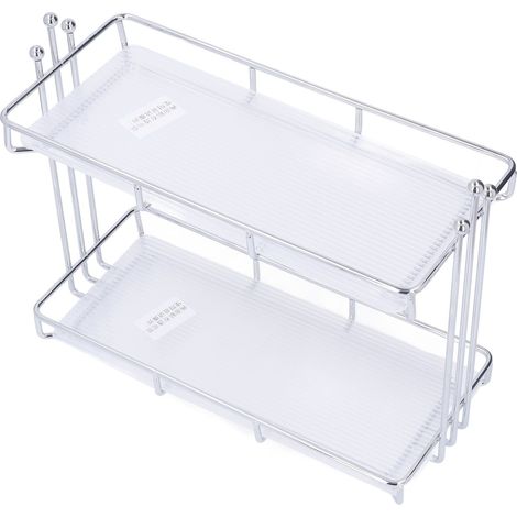 Küchen-Organizer mit 2 Ebenen, Ablagefach aus Edelstahl und Acryl, großes Fassungsvermögen, Gewürzregal für Bad und Küche (1/5)