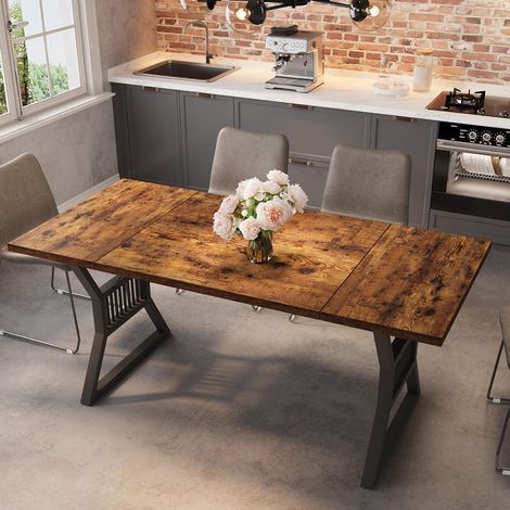 Table à manger rectangulaire style ferme moderne - 180 cm, pieds métal, 4-6 places (1/5)