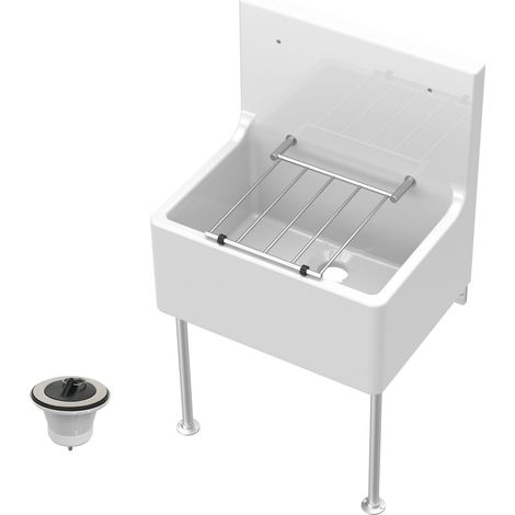Traditional Fireclay Cleaner Sink with Waste and Legs - 515 x 535 x 393mm